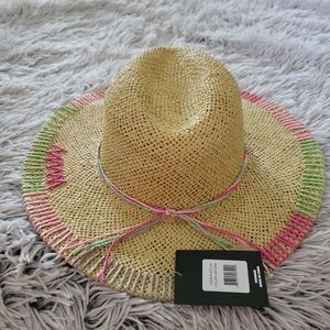 CC Beanie straw sun hat with colored stitching
